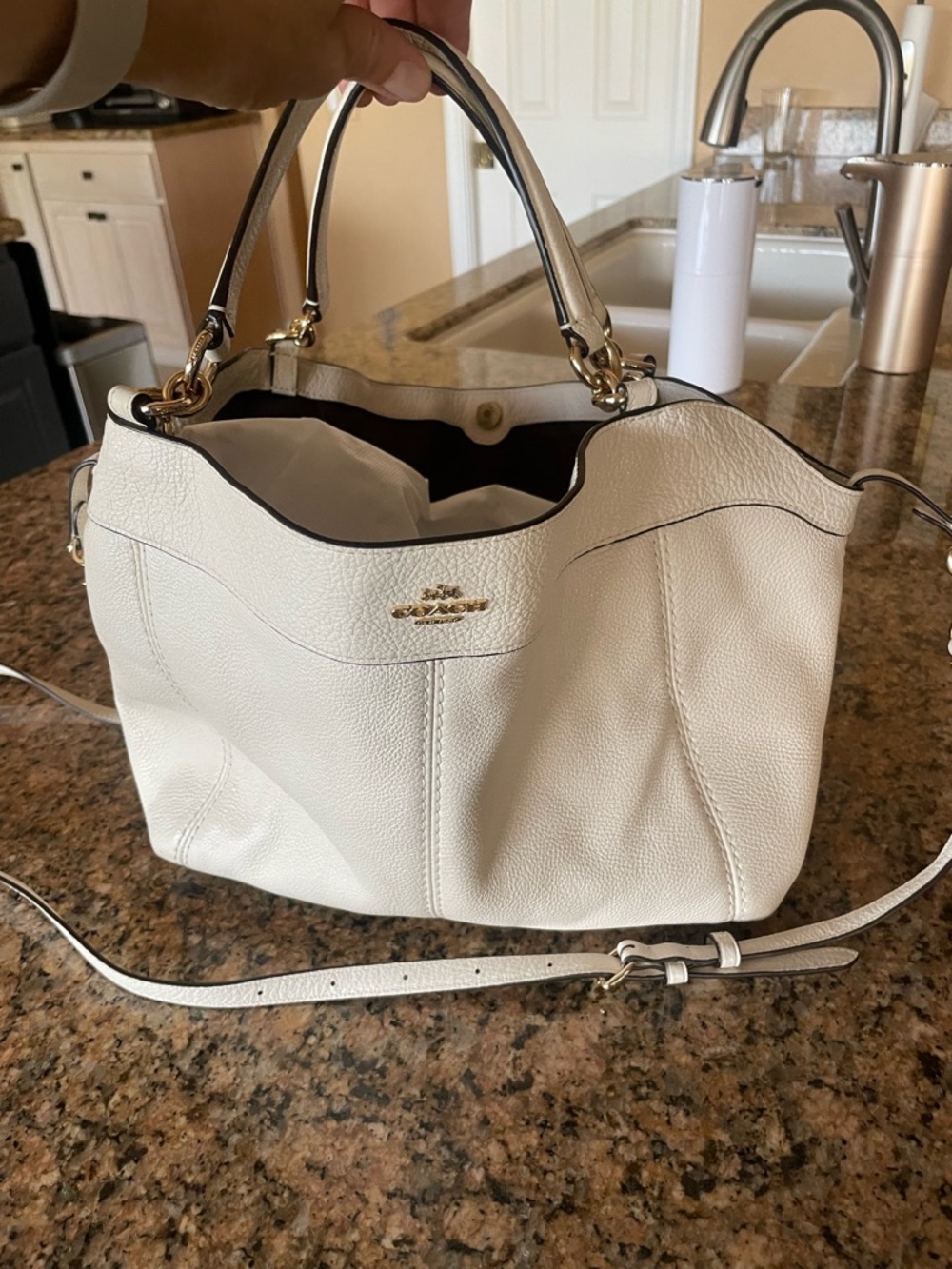 Coach White Pebbled Leather Shoulder Bag with Gold Hardware